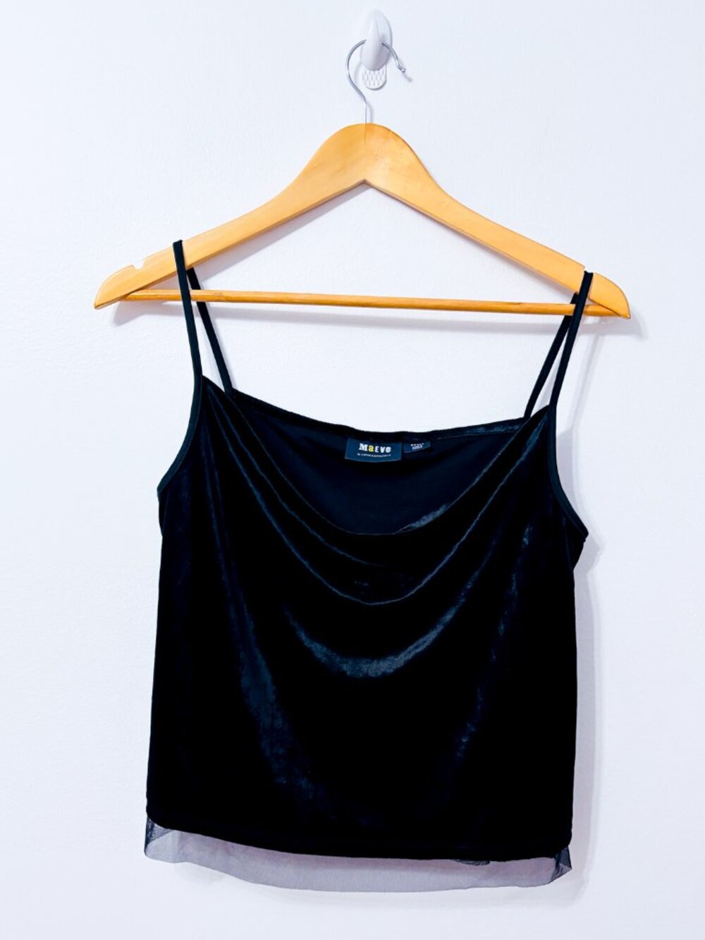 MAEVE Black Velvet Cropped Cowl Neck Camisole Spaghetti Strap Top Small
